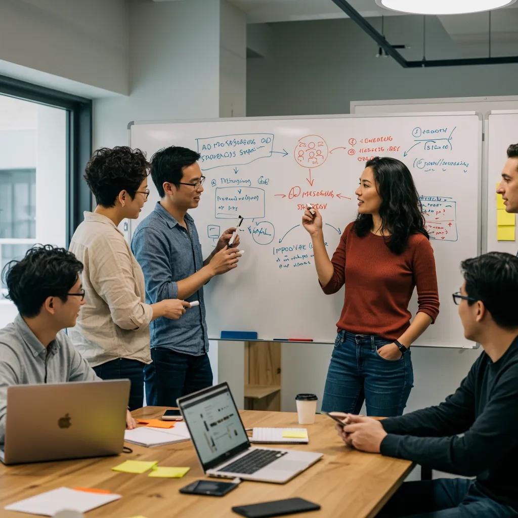 Founders collaborating in a modern workspace to enhance ad messaging strategies