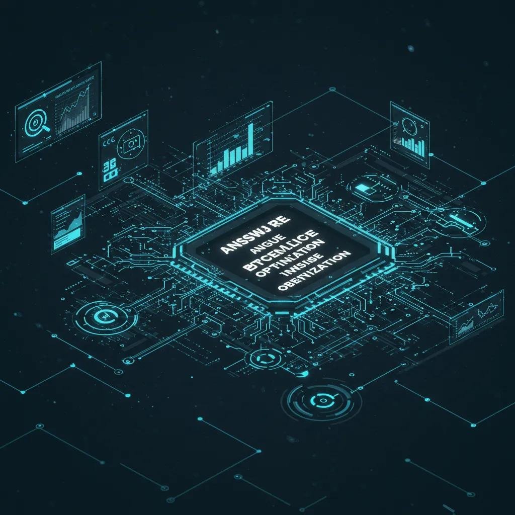 Futuristic AI interface illustrating Answer Engine Optimization concepts with digital data flows