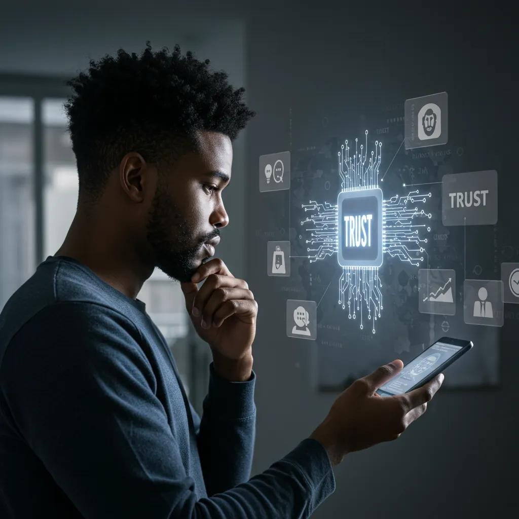 Person engaging with a digital device, representing the psychological aspects of trust in AI content